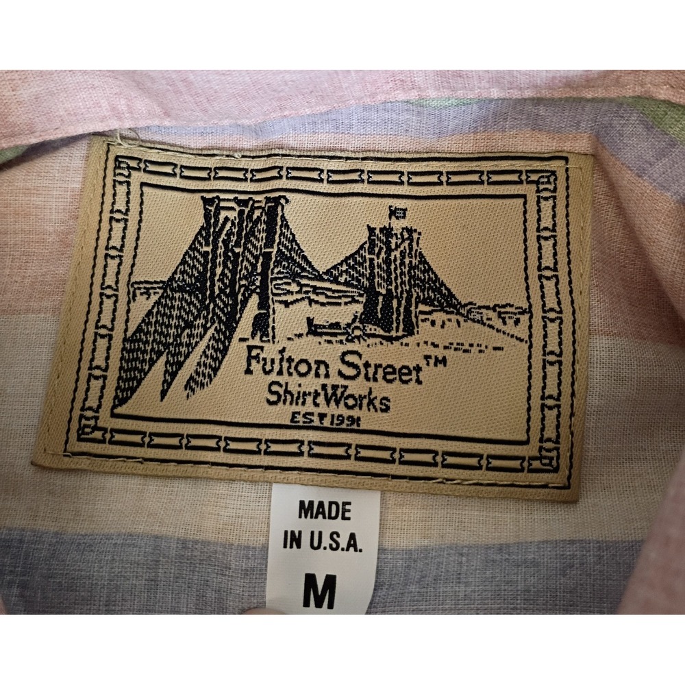 Vtg Fulton Street Button Up Mens M Short Sleeved Pastel Stripes 90s, NWOT - Picture 3 of 11